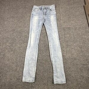MNML M1‎ Stretch Denim Jeans Mens 30 Light Blue Wash Zipper Ankle Slim Fit